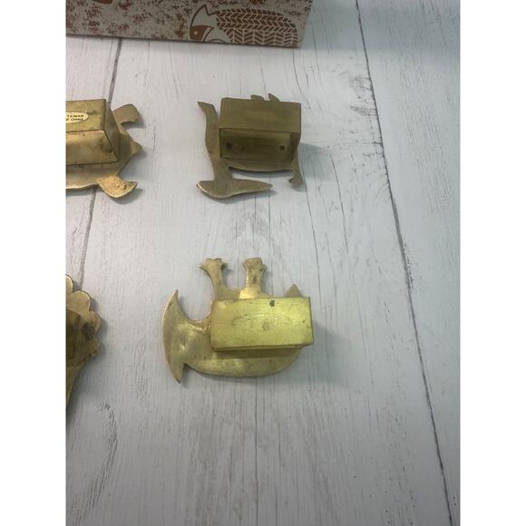 Samburu Safari Sigma Brass Animal Napkin Rings Set 4 Vtg Rare Bedford Stuyvesant - Picture 4 of 13